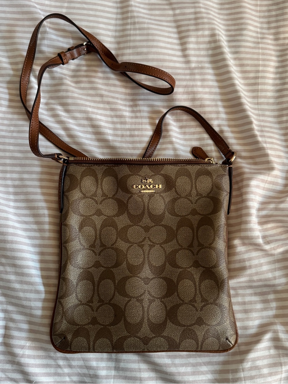 Coach Brown Signature Crossbody Pouch with Gold Logo